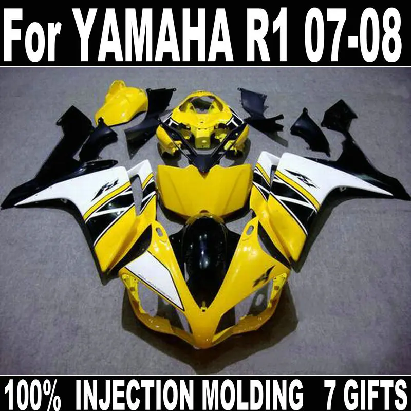 

Bodywork kit for Yamaha injection molding fairing YZF R1 07 08 yellow black white motorcycle fairings set YZFR1 2007 2008 BD19