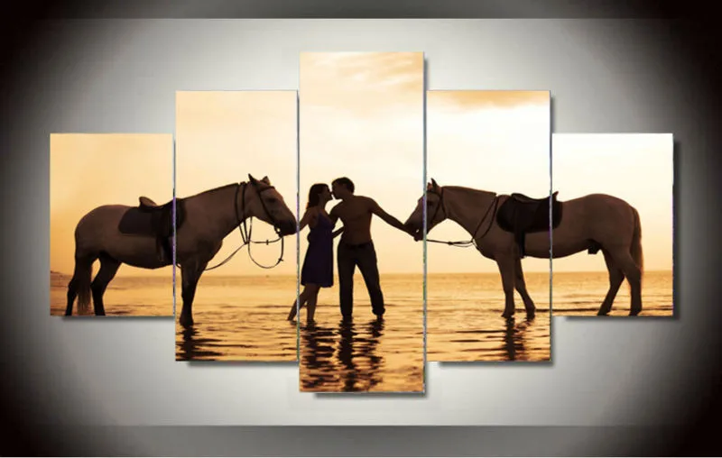 Лошадь пара Горячая печать на холсте настенная живопись искусство 5 шт. домашний