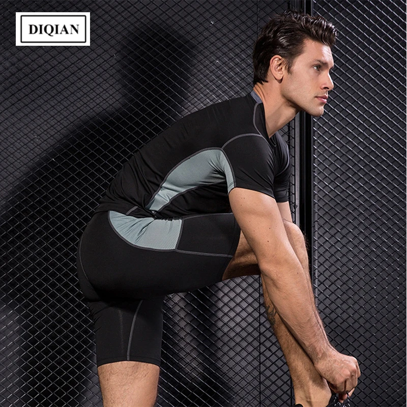 DIQIAN Fitness Sport T-shirt Men Short Sleeve Europe and America Male Quick-drying Bodybuilding Running T-shirts Plus Size 3XL | Спорт и
