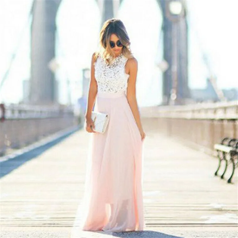 Женское кружевное платье Макси Boho длинное пляжное с цветочным принтом вечерние
