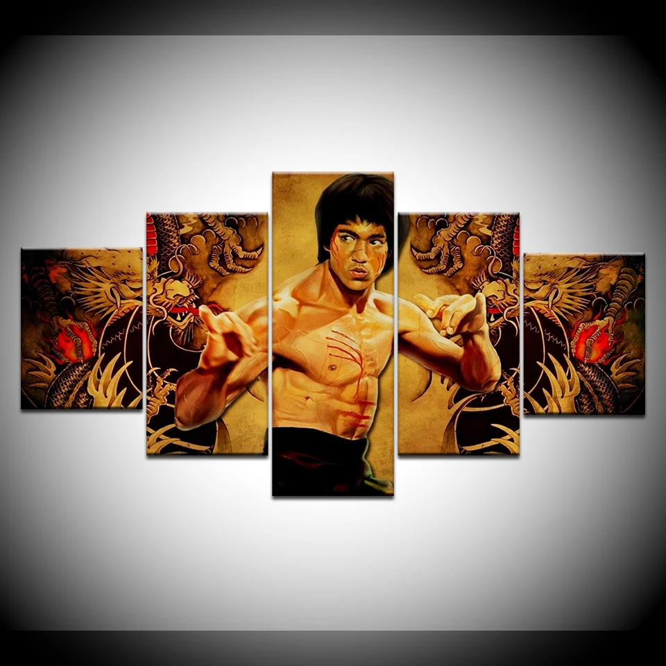 

Modern Canvas HD Printed Home Decor 5 Panel Kung Fu Superstar Bruce Lee Poster Framework For Room Wall Art Painting Pictures