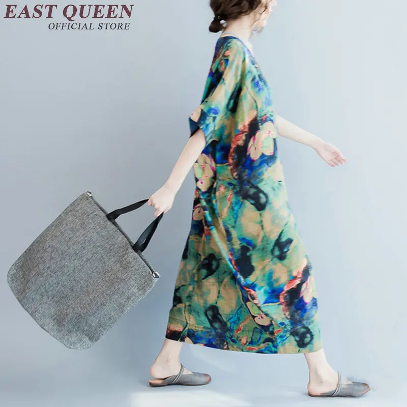 Женское летнее длинное платье 2018 арт деко с круглым вырезом повседневные