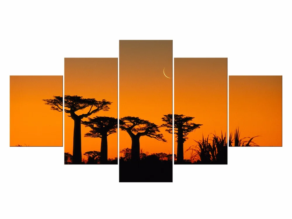 

5 Pieces canvas painting HD wall Art Print Sunset tree picture decoracion wall pictures for living room oil paintings Framed
