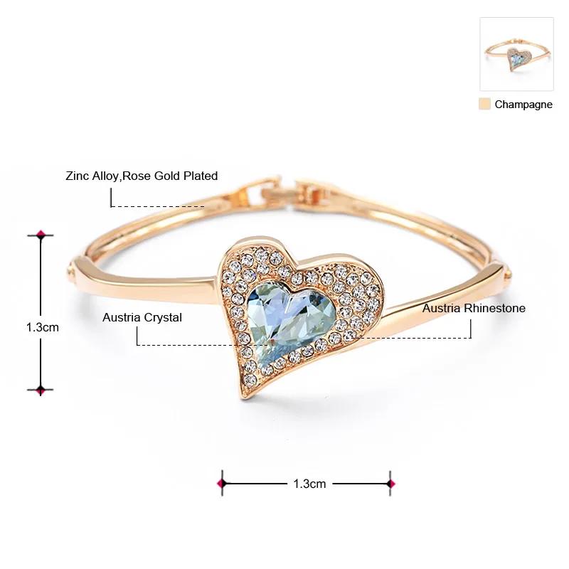 Neoglory австрийский браслет с кристаллами и стразами в форме сердца розовое золото