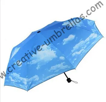 Летний зонтик складывается в три раза дизайн с голубым небом открывается вручную