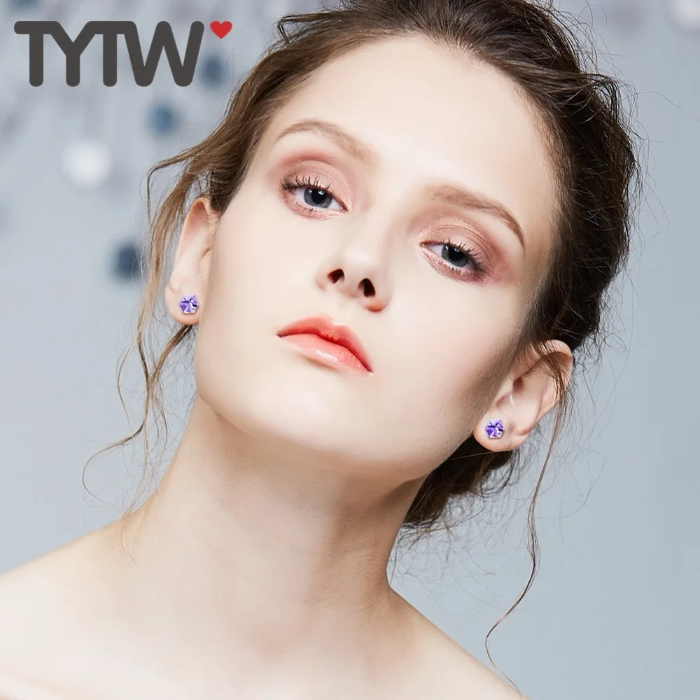 Женские серьги пусеты TYTW элегантные квадратные из серебра S925 пробы с фиолетовым