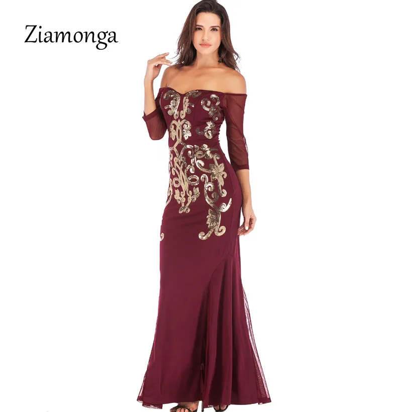 Ziamonga Mesh Sheer шлейф с блёстками вечернее платье Платья для вечеринок Элегантное Длинное платье русалки длинное зимнее платье Для женщин платья