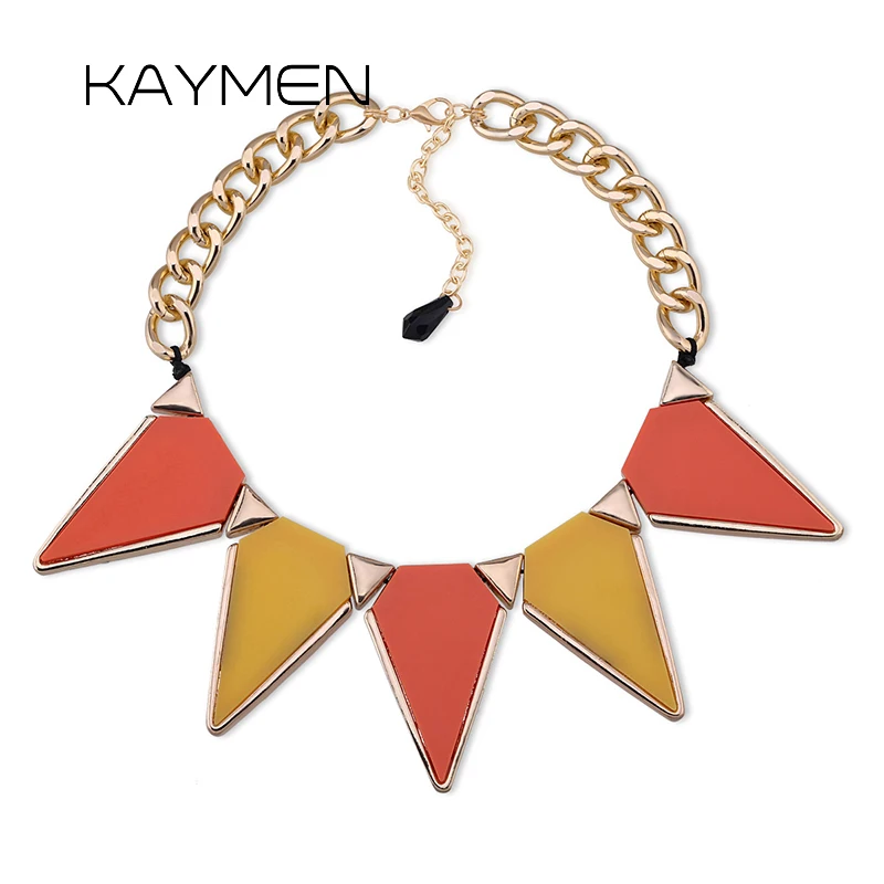 Kaymen Дизайн Ювелирных Изделий Треугольник Смолы Позолоченный Заявление Ожерелье