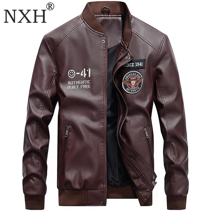 NXH Бейсбол jaket Для мужчин зимние Искусственная кожа куртки бомберы бархат Pu