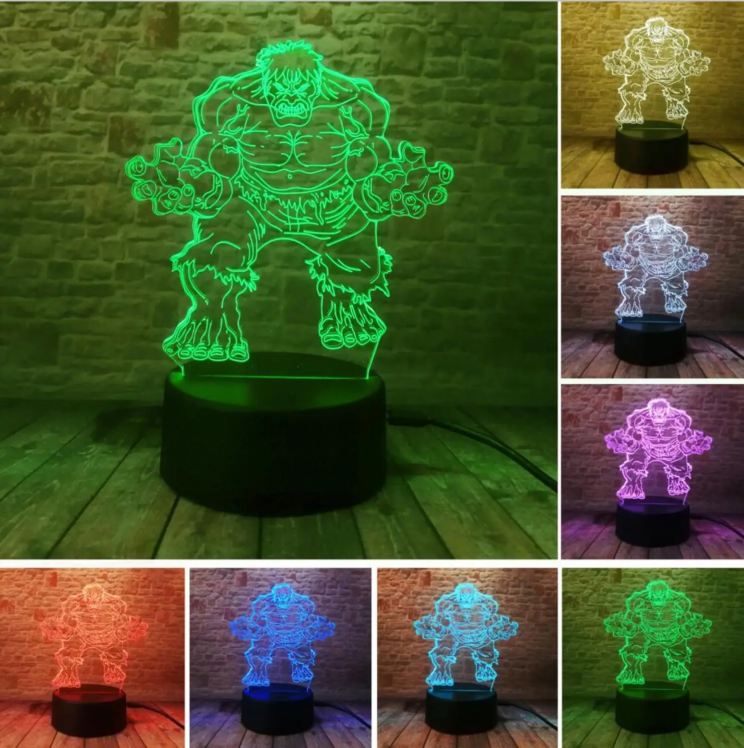 Hulk Горячая Marvel Мстители 3D Искусство Железный человек Маска Супермен Бэтмен DC Логотип Символ 7 цветов градиент ребенок мужчина Мальчики Рождество Дети друг подарки - Испускаемый цвет: Hulk
