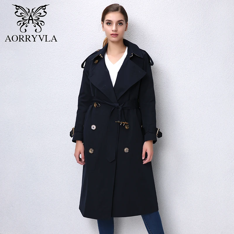 AORRYVLA 2017 новая осенняя Модель классического двубортного пальто с отложным