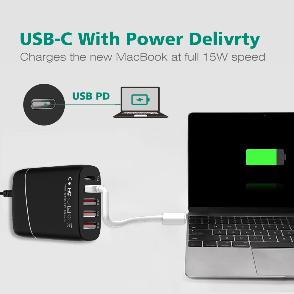 WAVLINK 5 портов 45 Вт/9A Смарт usb зарядная станция для путешествий/настенное зарядное устройство quick charge 3,0 USB Настольный зарядный адаптер для телефона
