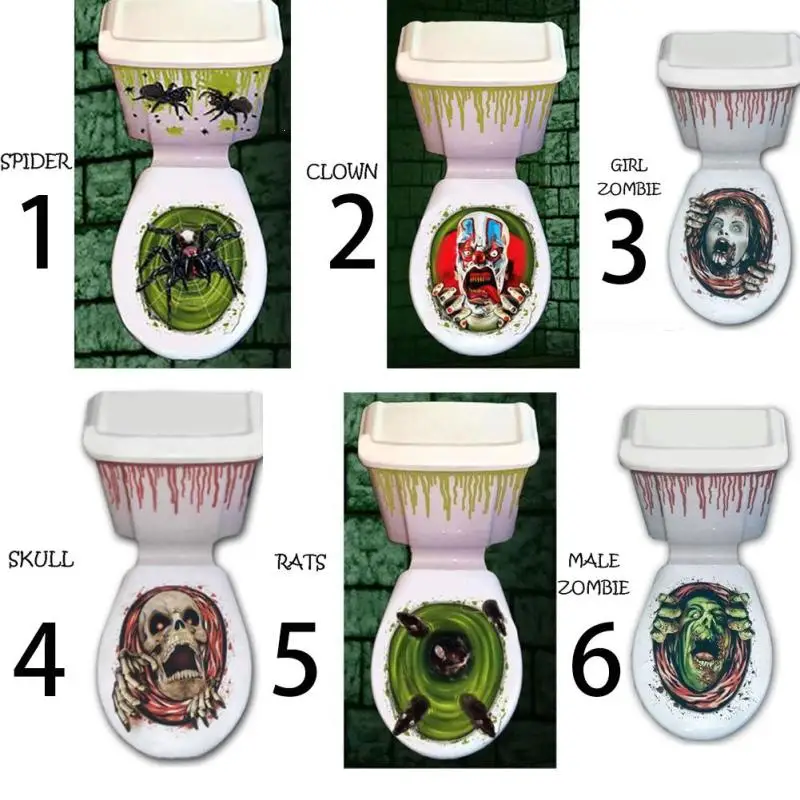 Halloween Toilet Stickers Creative 3D Zombie Clown Skull Rats Spider Removable Wall Sticker Bathroom Home Decoration S3 | Дом и сад