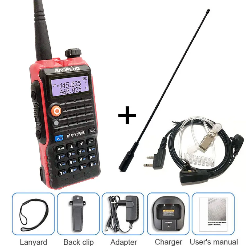 add antenna earpiece BAOFENG BF-UVB2 плюс красный иди и болтай Walkie Talkie 8 Вт 4800 мАч двухдиапазонный УКВ любительской Transceicver Любительское радио, Си-Би радиосвязь станция сканер рация UV5R - Цвет: add antenna earpiece