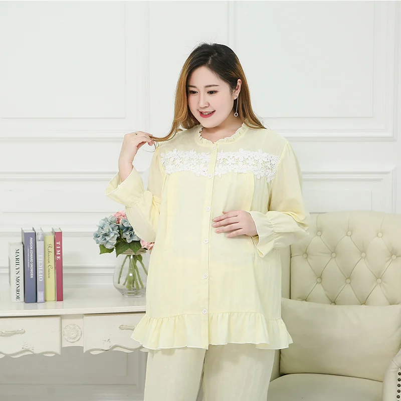 Пижама для беременных и кормящих мам 3XL-6XL, КОМФОРТНОЕ МАТЕРИНСТВО большого размера - Цвет: Цвет: желтый