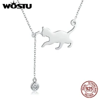 wostu 100 925 sterling silver playful cat pet chains pendant necklace for women luxury brand jewelry dropshipping gift cqn232