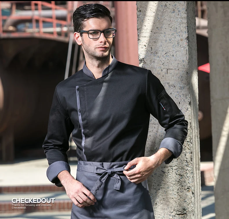 new arrival spring quality long sleeve white black restaurant kitchen work clothes chef cloth and cook uniform for man