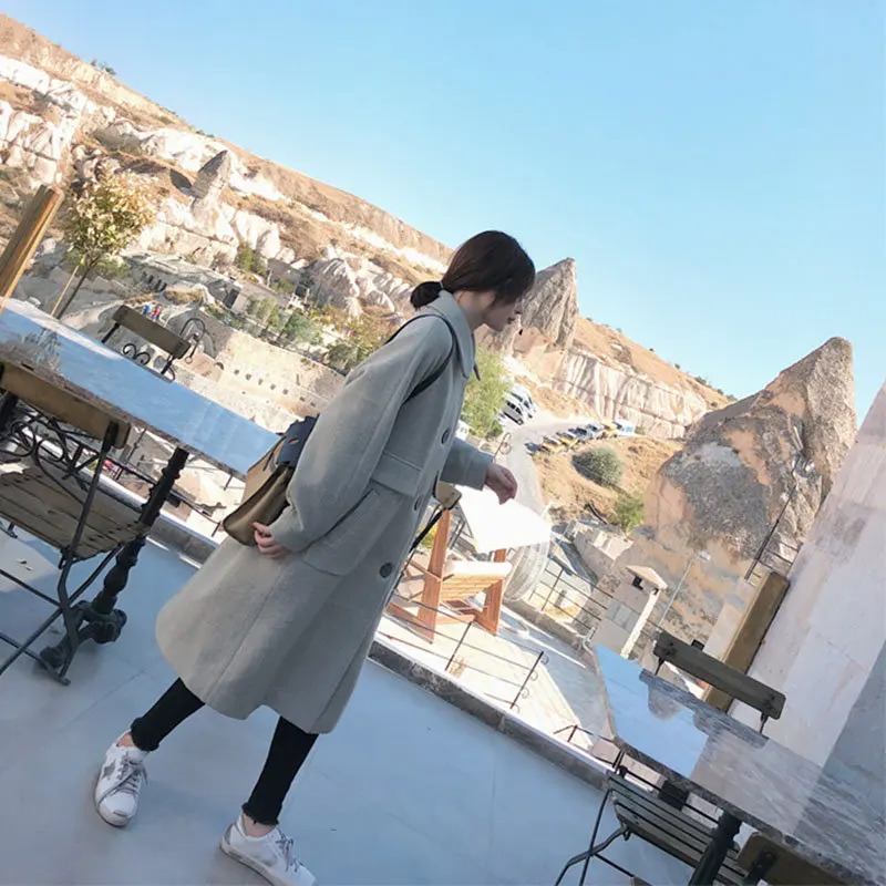 

Woolen Coat Female Long Section 2018 Autumn Winter New Loose Large Size Single Breasted Women Casual Wool Jacket LQ389