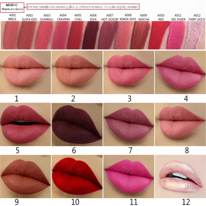 12 цветов Новая квадратная туба Матовая жидкая помада антипригарная чашка макияж
