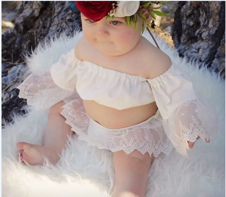 Дети Летом Кружева Наборы Девочки off плечи Футболки с кружевом короткие брюки 2017