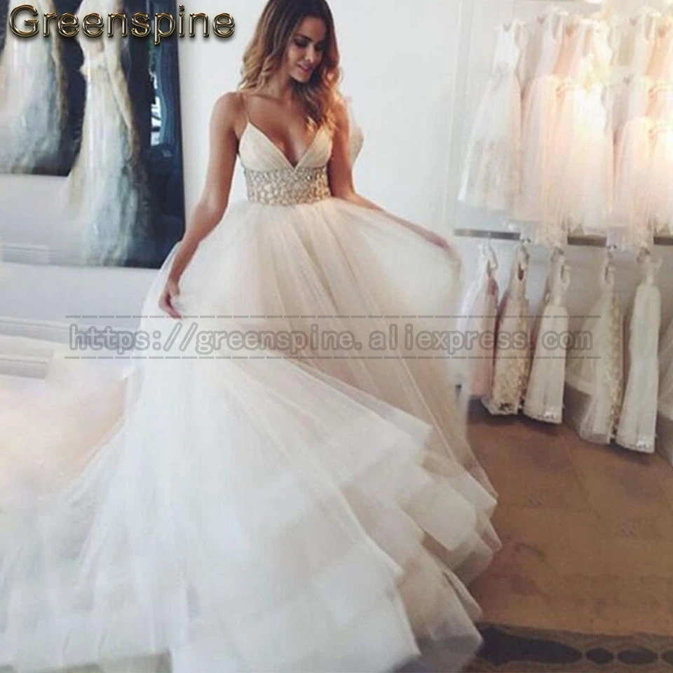 Sparkly Beach Wedding Dress 2019 Vestido De Novia Elegant Women Bridal Gown Empire Waist Crystals Beading Tulle Dresses | Свадьбы и