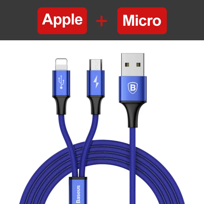 Baseus 3 в 1 USB кабель для iPhone Xs Max XR X зарядное устройство 2 в 1 Micro USB кабель usb type C кабель для телефонов Android - Цвет: 2 in 1 Blue