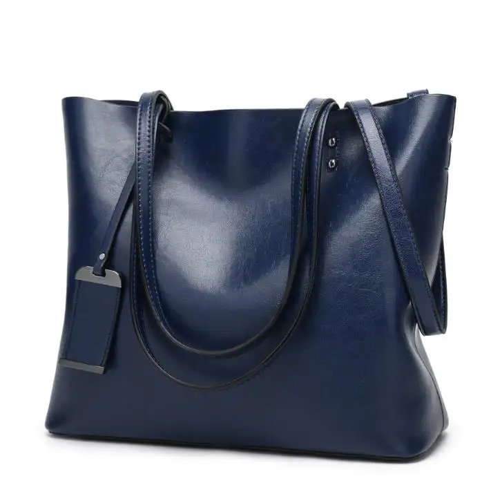 Dark blue JOOZ Вощеная кожаная сумка-мешок, простые женские сумки на плечо с двойным ремешком, женские сумки-мессенджеры, женские универсальные сумки для покупок - Цвет: Dark blue