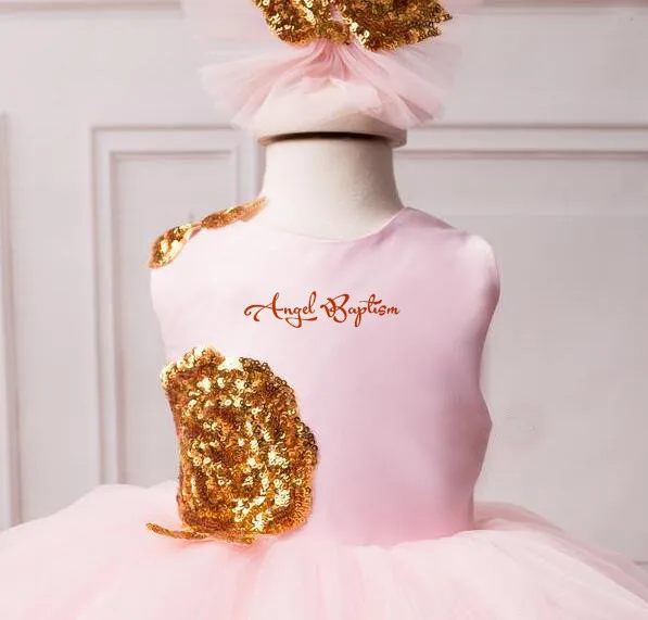 Великолепное розовое платье с цветочным узором для маленьких девочек золотыми