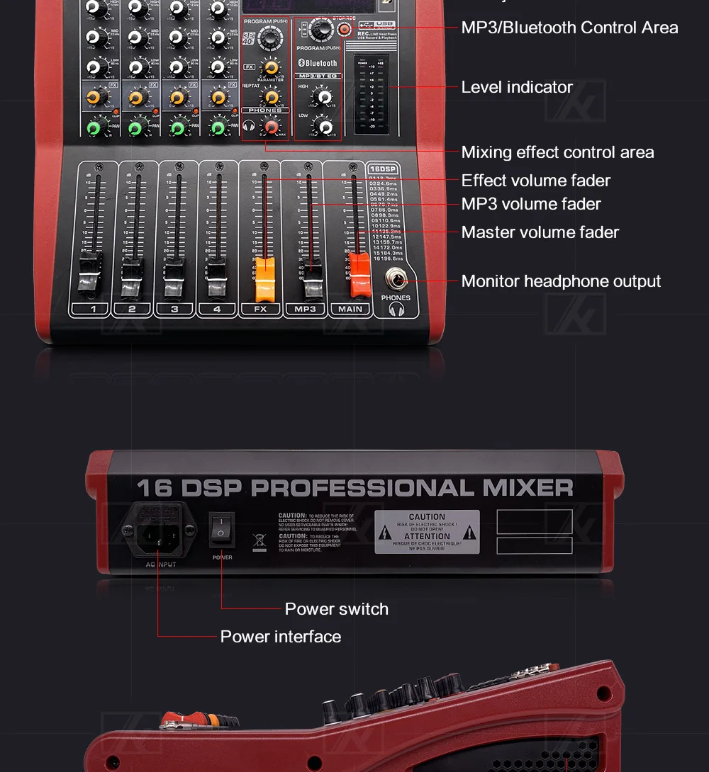 LEORY Профессиональный USB Bluetooth микшер 4 канала DJ пульт микшерный контроллер караоке 48 в усилитель для караоке KTV Вечерние