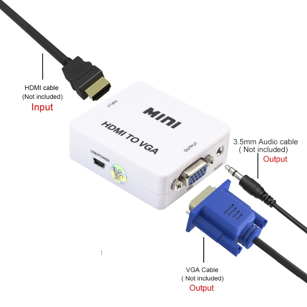 AIXXCO мини HDMI к VGA конвертер с аудио HDMI2VGA 1080P разъем адаптера для ПК ноутбук к HDTV проектор