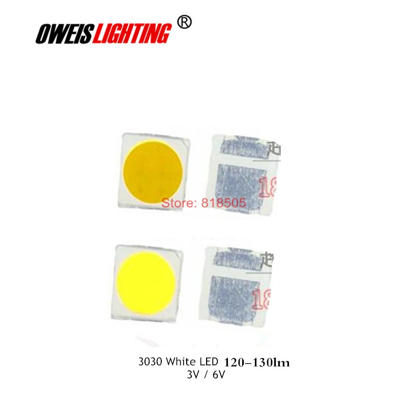 50 шт. 3030 Белый светодиодный 120 130LM ( 3V 300mA / 6V 150mA ) 6000 6500k 2800 3200k 4000 4500 к супер