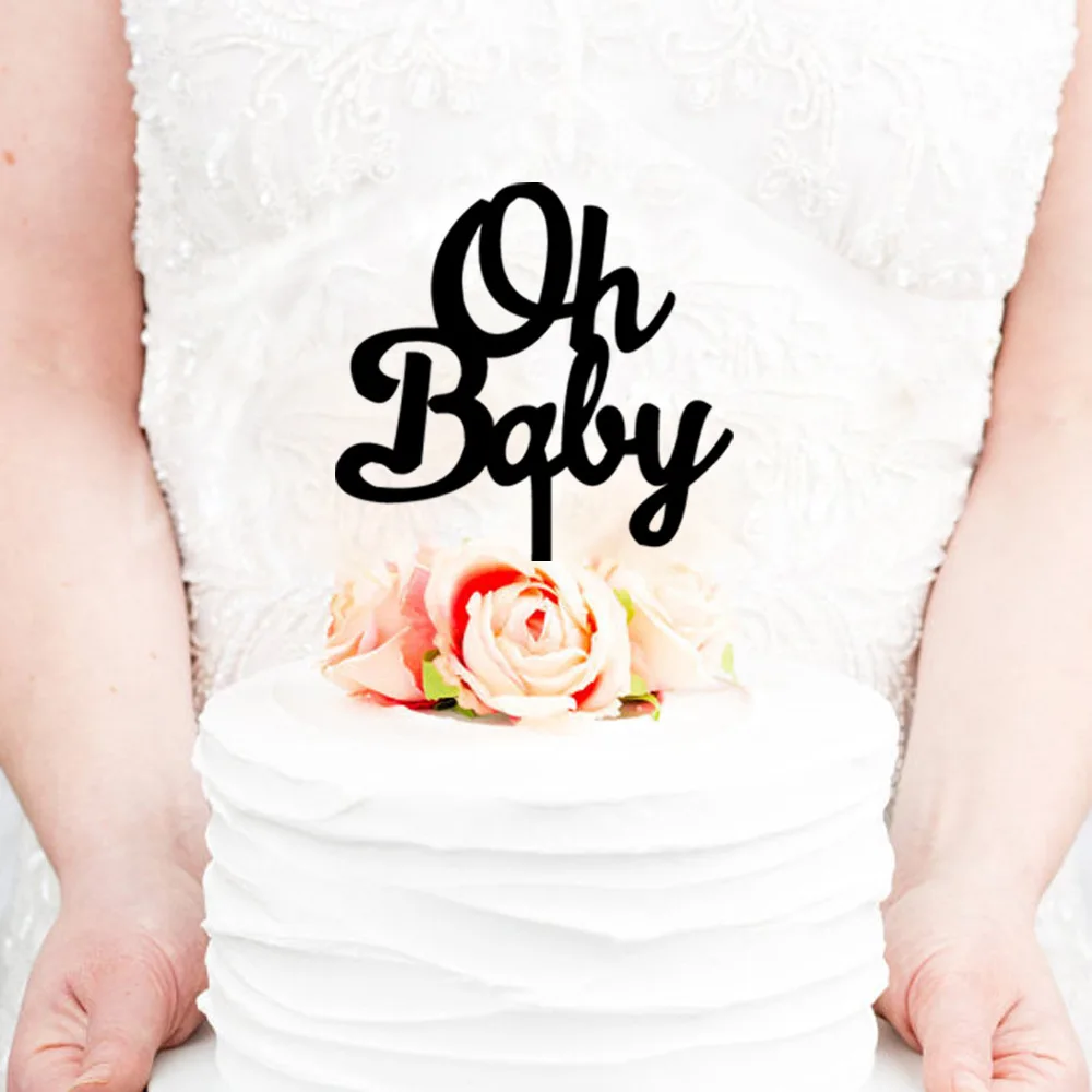 

wholesale 10pcs/lot "oh baby " acrylie wedding cake topper baby birthday cake topper with free shipping black plastic