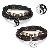 boniskiss fashion lovers matching charm tai chi beaded hand made multi layer leather bracelet pair mens bracelets bangles
