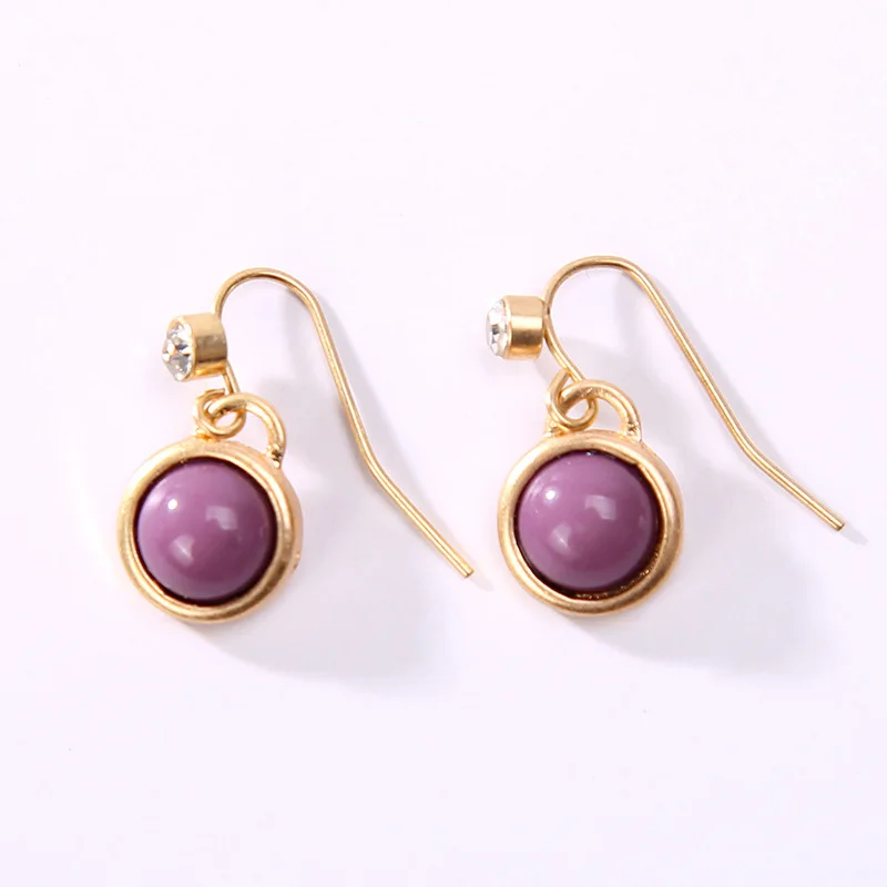 Фиолетовые и коричневые висячие серьги с блестящими кристаллами Золотые для