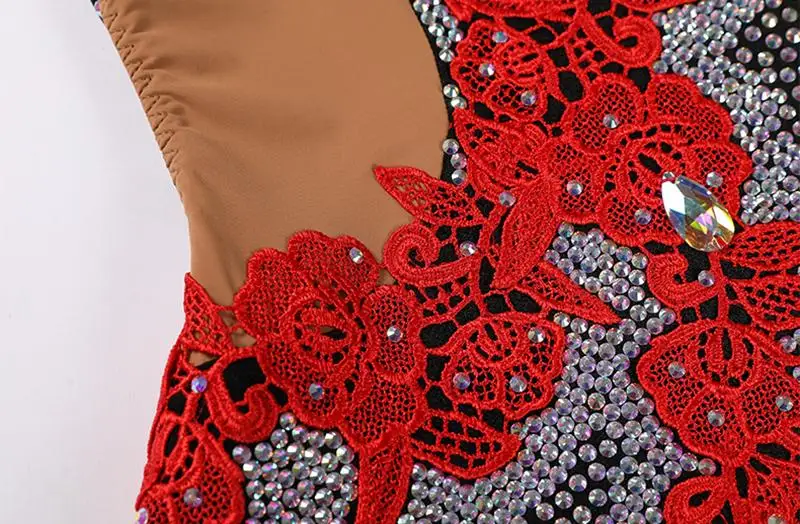 Black Standard Ballroom Dance Dress Women Competition Waltz Dresses Ladies Flower Beads Flamenco Rumba Dancing Wear Costumes |