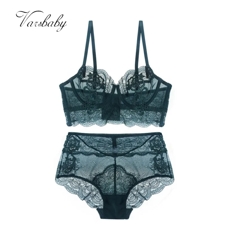 Комплект женского нижнего белья с кружевной вышивкой без подкладки