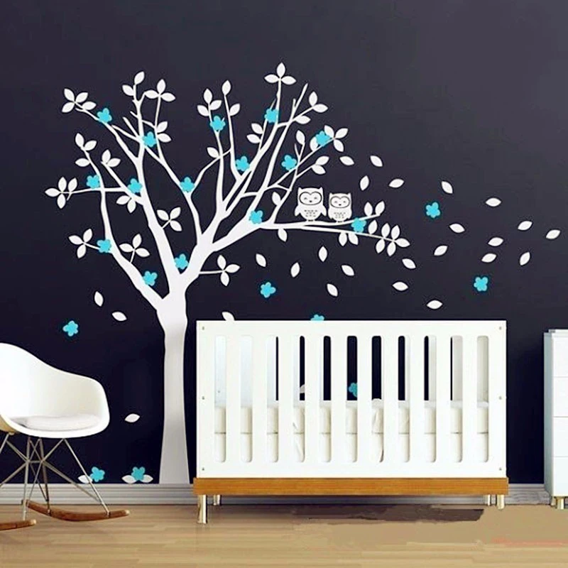 2016 популярный товар виниловые наклейки на Совы и огромное белое дерево детский