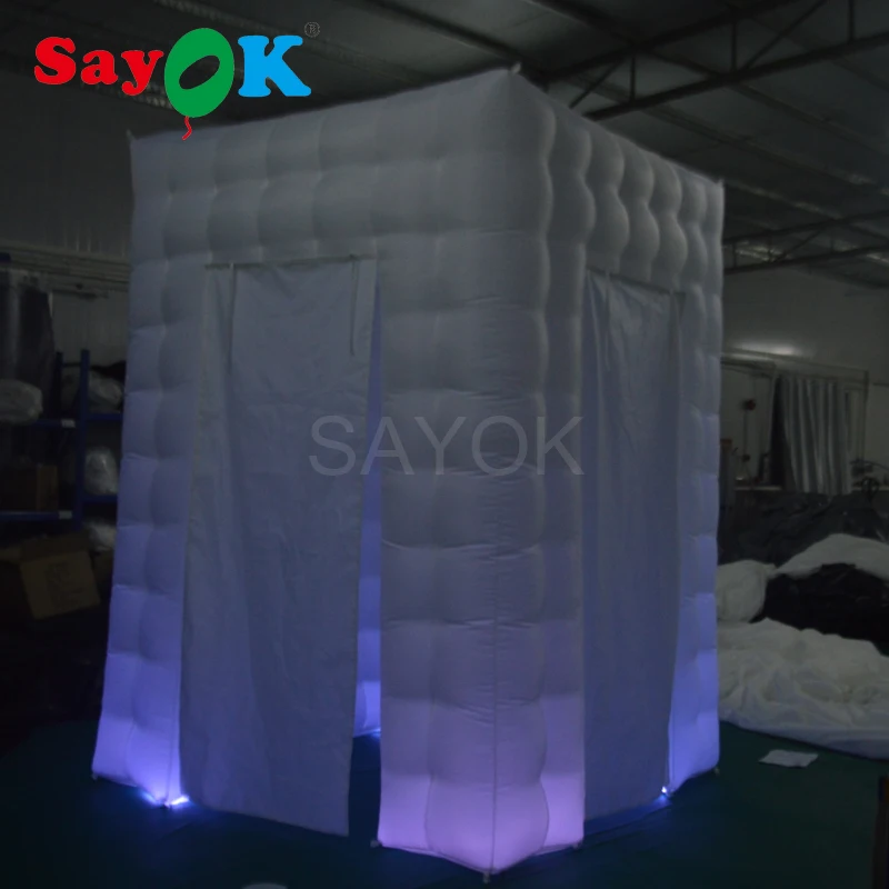 

1.8x1.8x2.6M Inflatable Photo Booth LED Booth Tent Enclosure with 2 Doors&17 Color Changing Lights & Window for Wedding Party