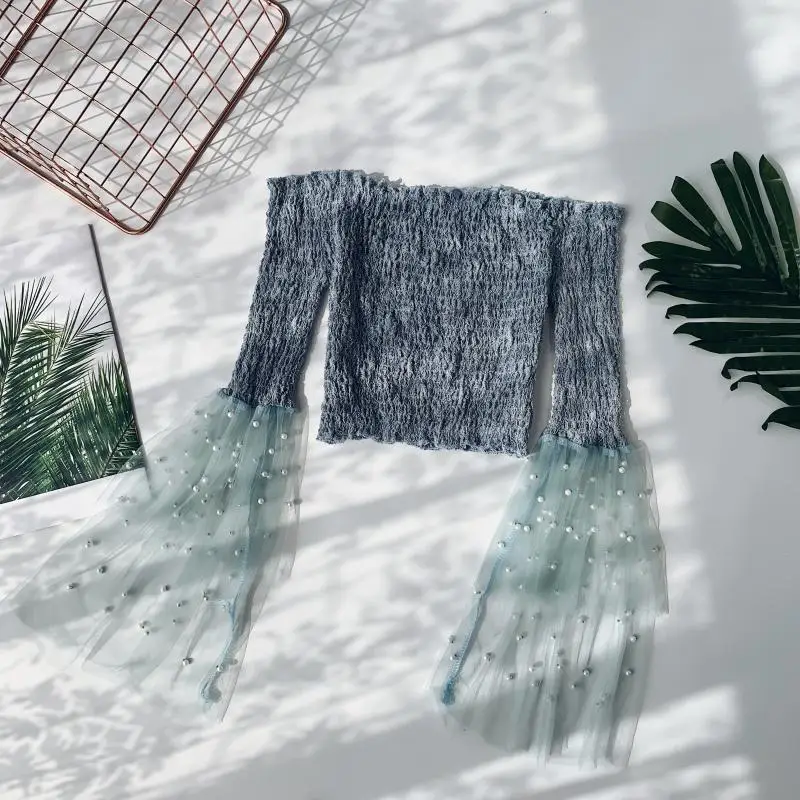 Блузка прямые продажи Blusas укороченный Топ для женщин Лето 2019 кружевной рукав