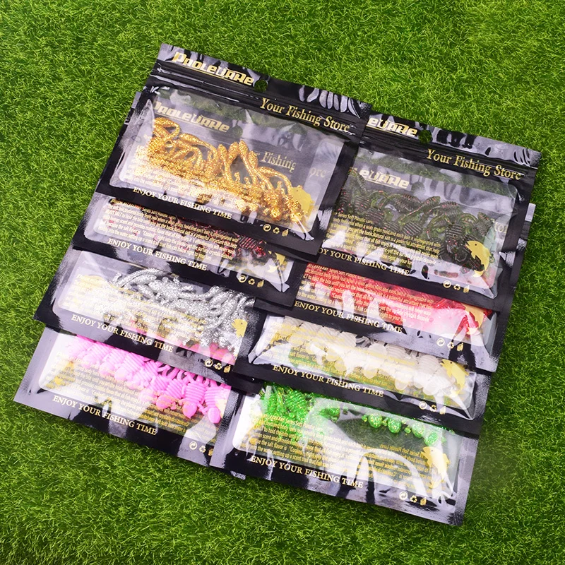 

10Pcs/lot soft bait Worm Luminous Grubs Wobblers Fishing Lures 50mm 1.2g Aritificial Silicone salt Smell Bass Pike Jigging Lure