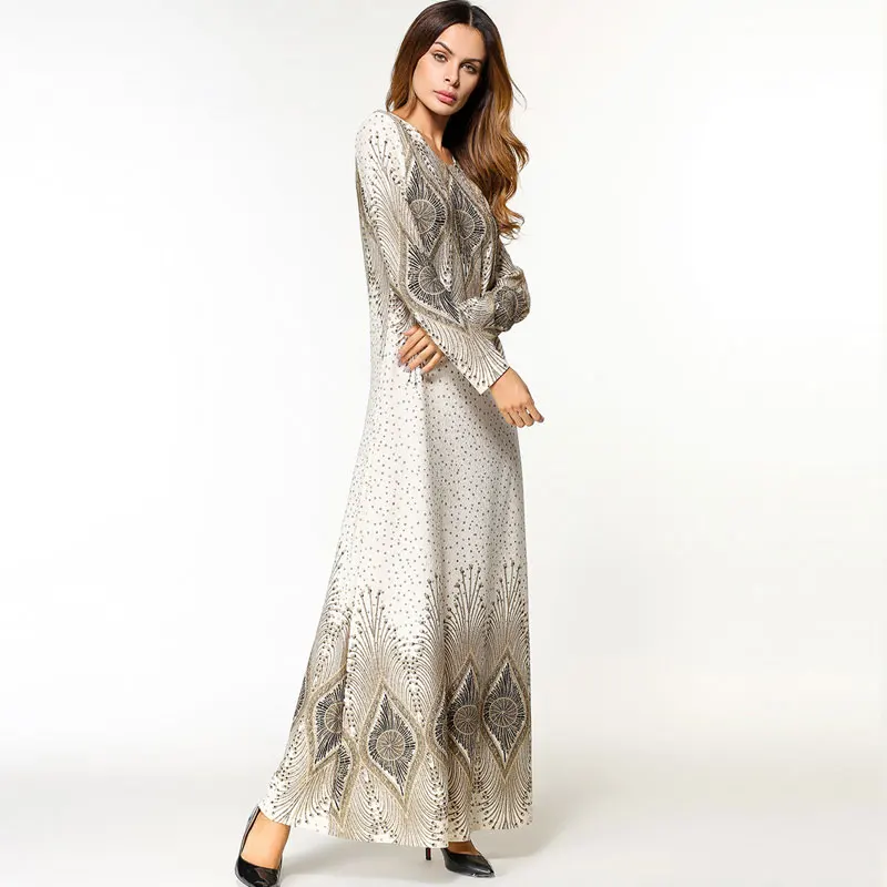 Женское винтажное платье макси с длинным рукавом Элегантное повседневное