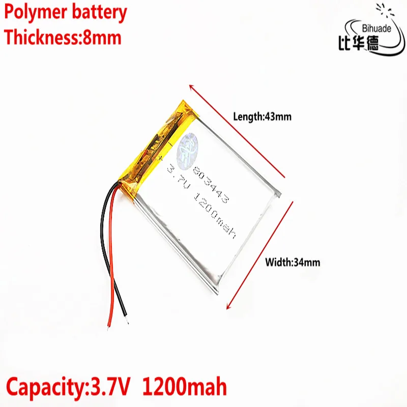 

Good Qulity 3.7V,1200mAH 803443 Polymer lithium ion / Li-ion battery for tablet pc BANK,GPS,mp3,mp4