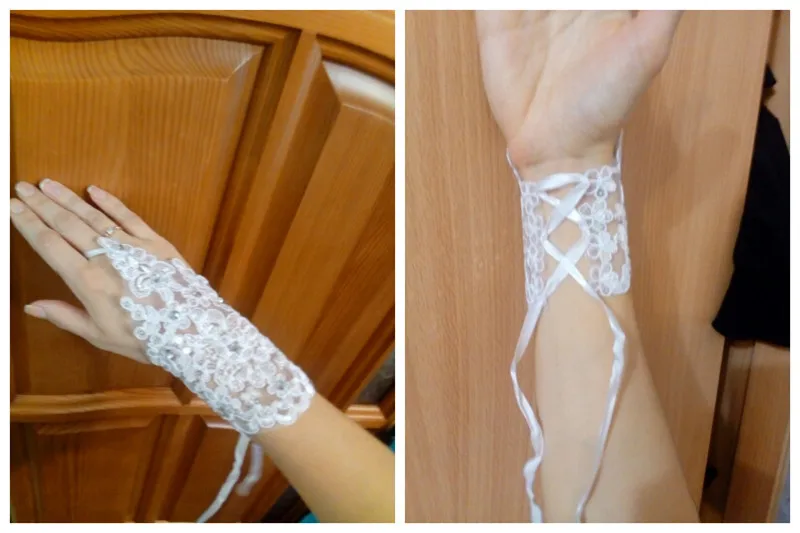 Atacado Apliques аксессуары для Casamento как Mulheres Atam Lantejoulas Baratos Luvas Sem Dedos Luva De Noiva Nova Noiva