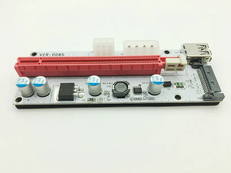 Новый Riser VER008S 3 в 1 Molex 4Pin SATA 6PIN PCIE PCI E Райзер карта pcie 1x до 16x USB 0 кабель для майнинга