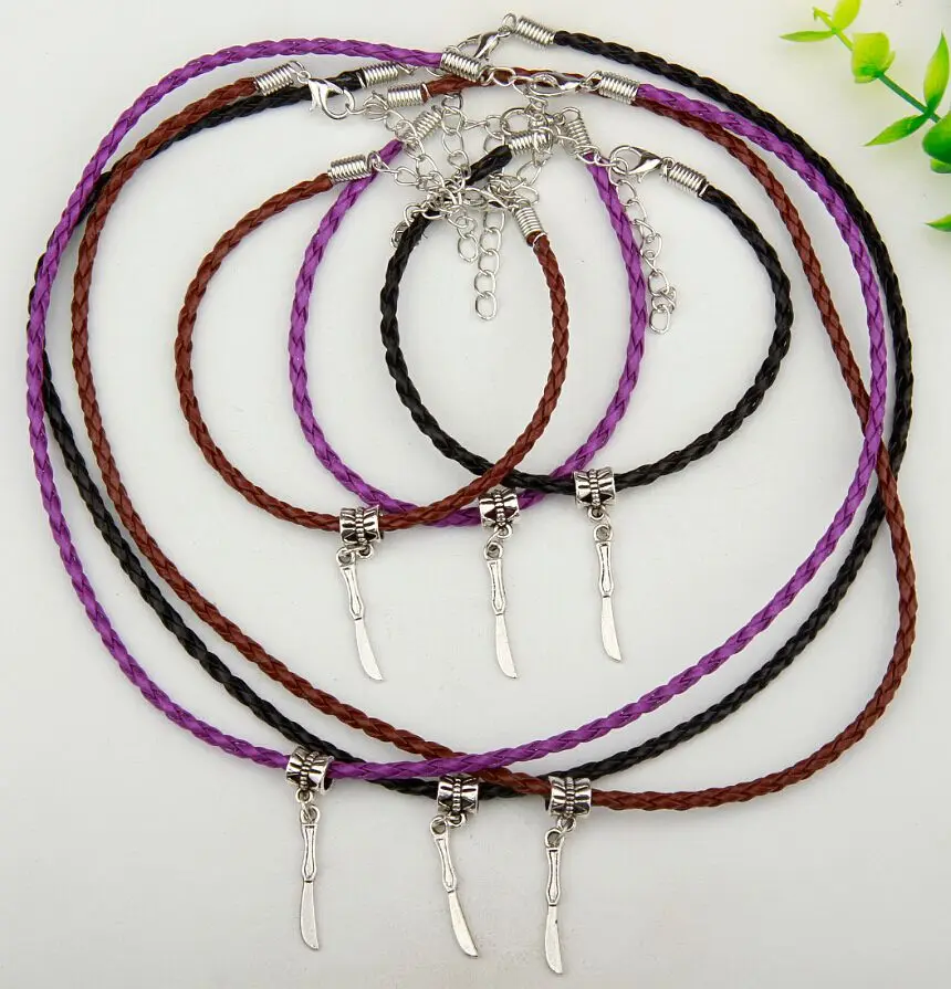 10 комплектов хит антикварный серебряный нож подвеска многоцветная плетеная