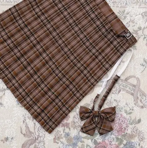 SKIRT BOW Женская клетчатая юбка в стиле Лолиты Harajuku Kawaii милые полосатые юбки милые школьные JK униформы Saia Faldas юбка Лолиты JKG1014 - Цвет: SKIRT BOW