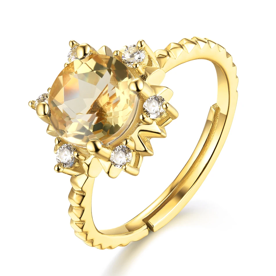citrine ALLNOEL, 925 пробы Серебряное кольцо с драгоценным камнем для женщин, Натуральный топаз, розовый кварц, цитрин, золотые кольца, подсолнечник, хорошее ювелирное изделие - Цвет камня: citrine
