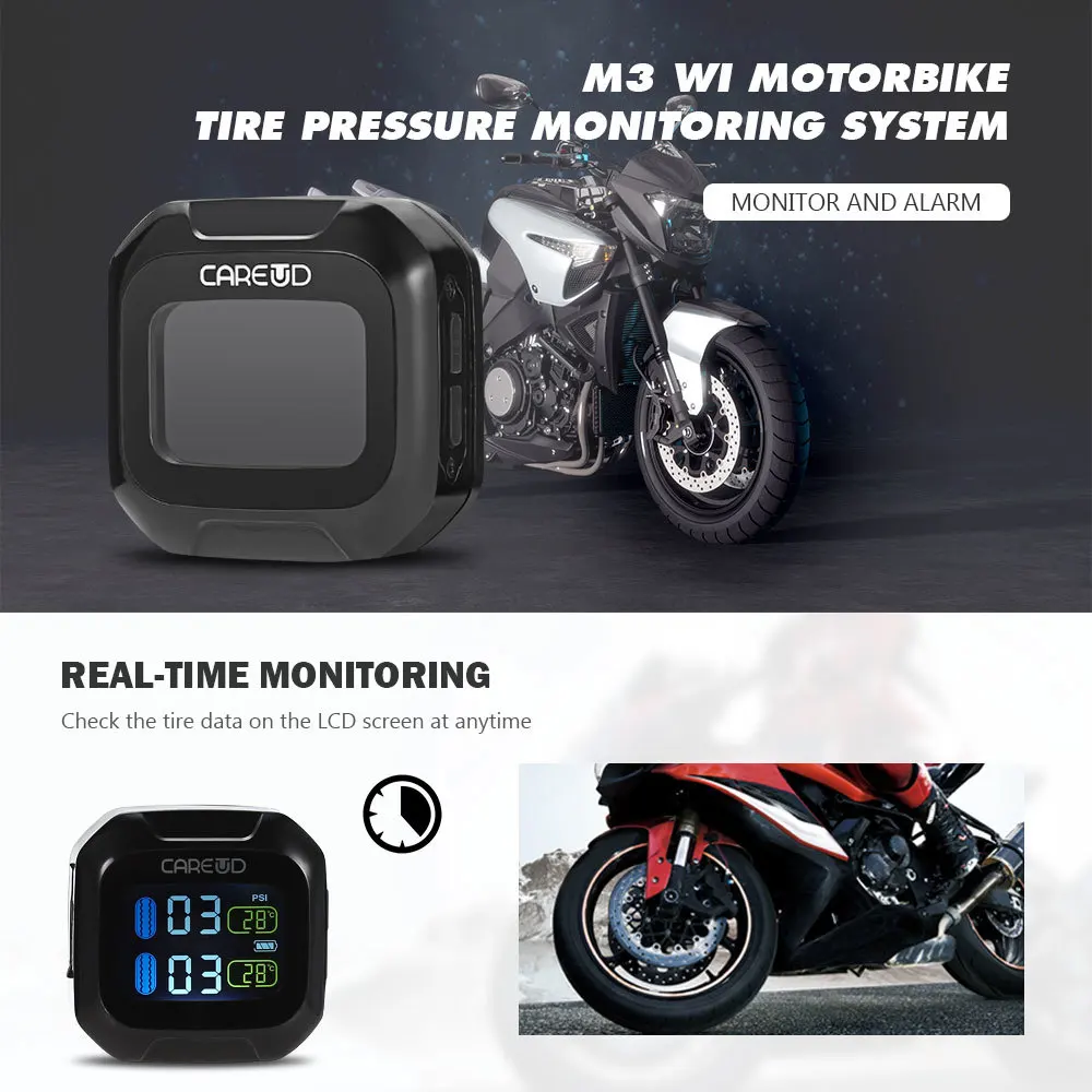 CAREUD M3 WI Real time Car Motorcycle Tire Pressure Monitoring System Temperature Abnormal Alarming LCD Display TPMS|tyre pressure monitoring