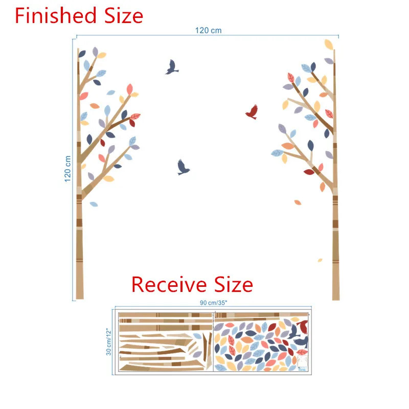 И красочные дерево Летающие птицы настенные наклейки декор для гостиной