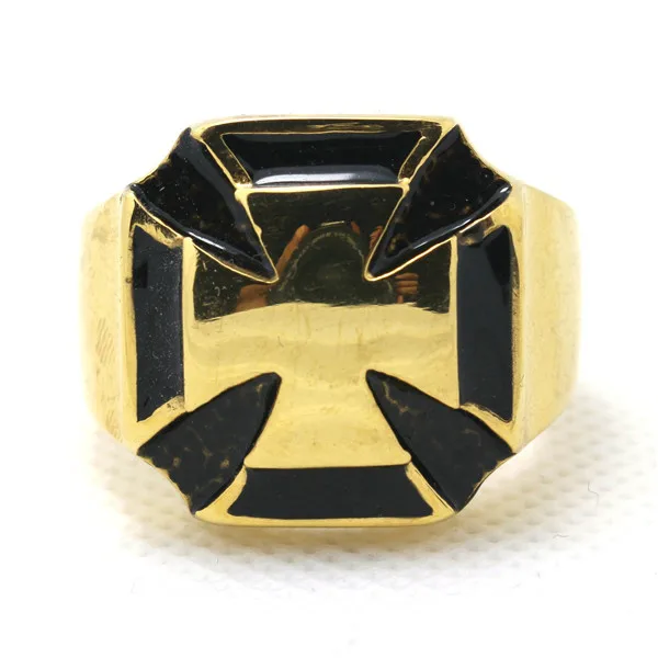 

HOT!! Fashion Top Quality Golden Cross Cool Ring For Man 316L Stainless Steel Finger Punk Cross Ring